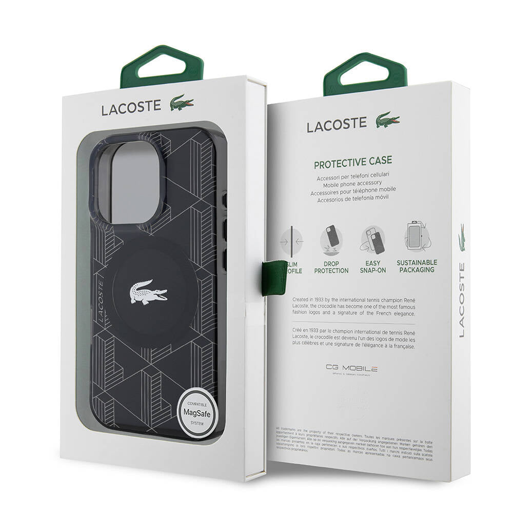 iPhone 16 Pro Max Kılıf Lacoste orijinal Lisanslı M-safe Şarj Özellikli IML Baskılı Gümüş Timsah Logolu Monogram Kılıf
