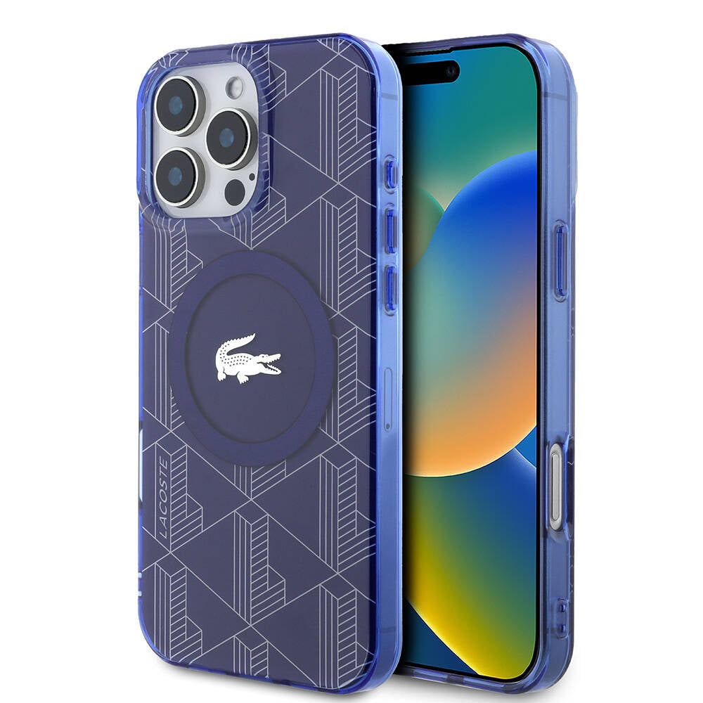 iPhone 16 Pro Max Kılıf Lacoste orijinal Lisanslı M-safe Şarj Özellikli IML Baskılı Gümüş Timsah Logolu Monogram Kılıf