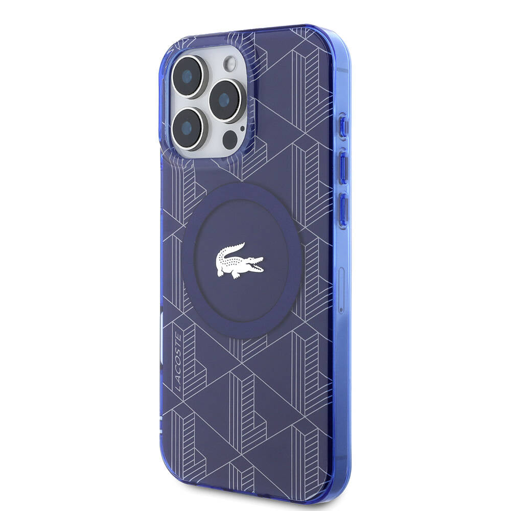iPhone 16 Pro Max Kılıf Lacoste orijinal Lisanslı M-safe Şarj Özellikli IML Baskılı Gümüş Timsah Logolu Monogram Kılıf