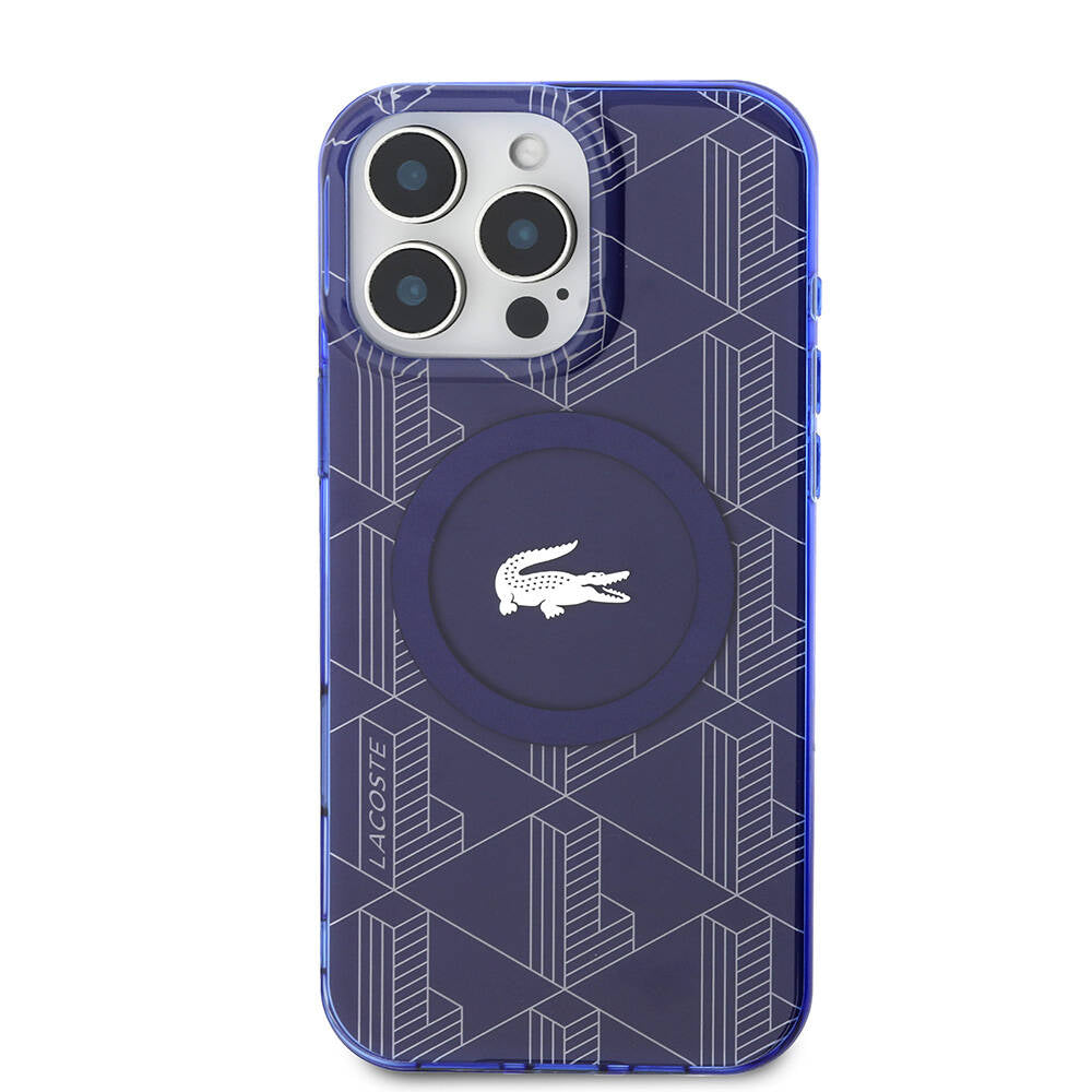 iPhone 16 Pro Max Kılıf Lacoste orijinal Lisanslı M-safe Şarj Özellikli IML Baskılı Gümüş Timsah Logolu Monogram Kılıf
