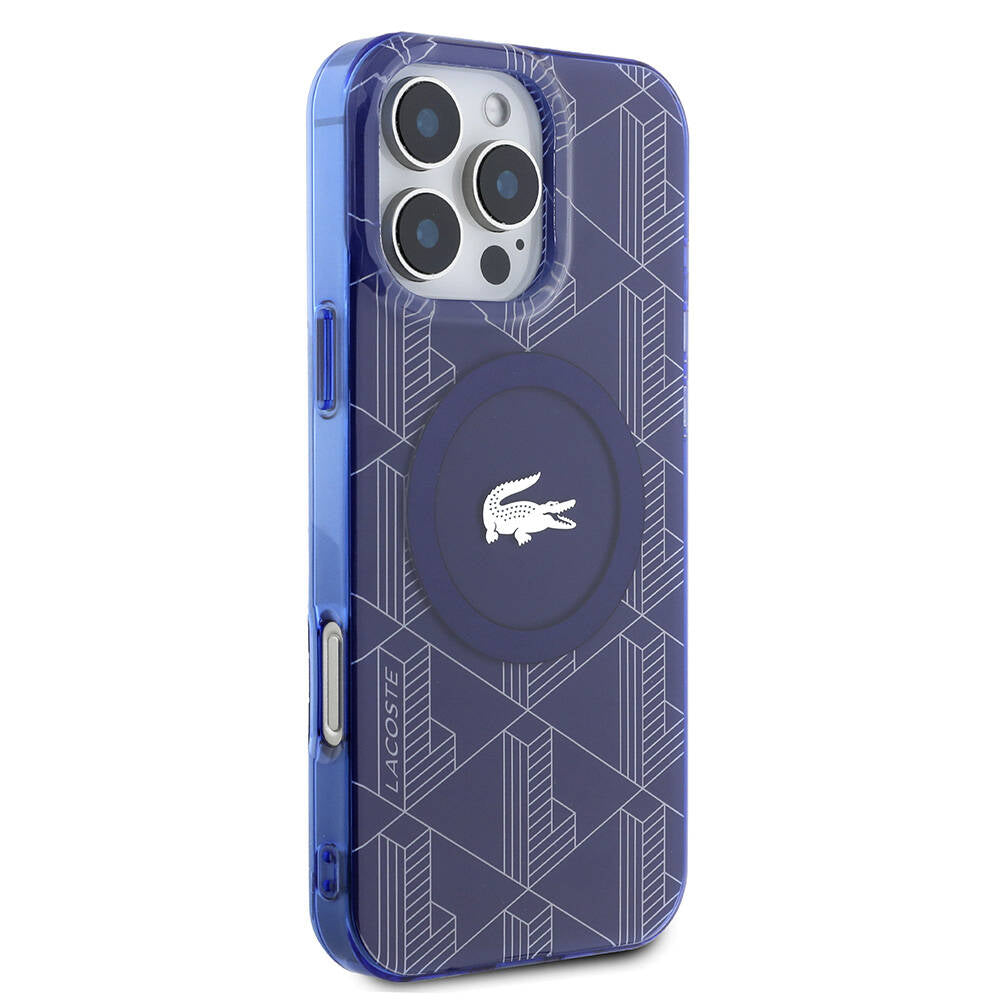 iPhone 16 Pro Max Kılıf Lacoste orijinal Lisanslı M-safe Şarj Özellikli IML Baskılı Gümüş Timsah Logolu Monogram Kılıf