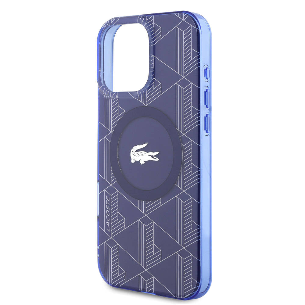 iPhone 16 Pro Max Kılıf Lacoste orijinal Lisanslı M-safe Şarj Özellikli IML Baskılı Gümüş Timsah Logolu Monogram Kılıf