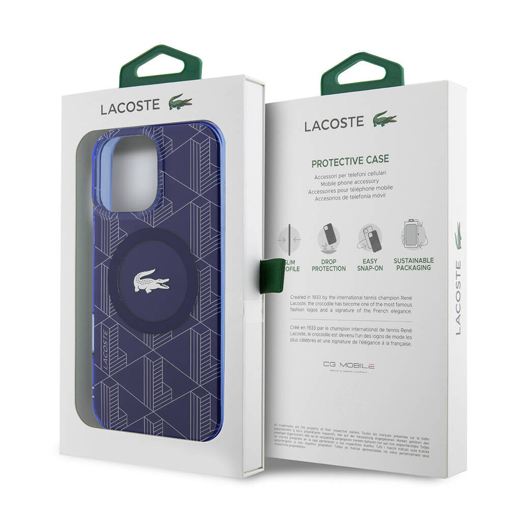 iPhone 16 Pro Max Kılıf Lacoste orijinal Lisanslı M-safe Şarj Özellikli IML Baskılı Gümüş Timsah Logolu Monogram Kılıf