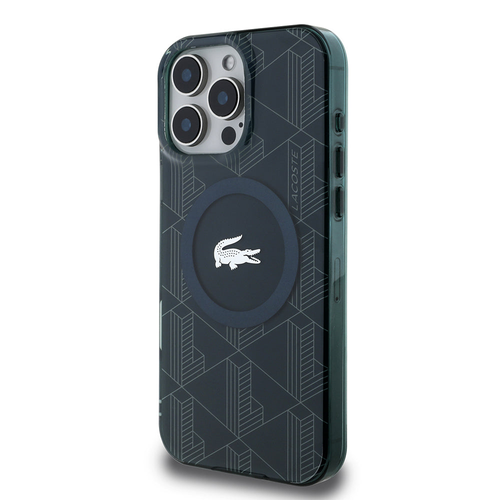 iPhone 16 Pro Max Kılıf Lacoste orijinal Lisanslı M-safe Şarj Özellikli IML Baskılı Gümüş Timsah Logolu Monogram Kılıf