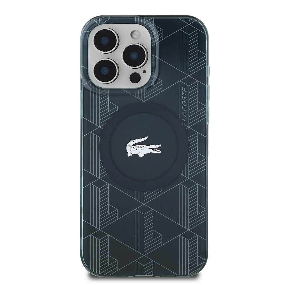 iPhone 16 Pro Max Kılıf Lacoste orijinal Lisanslı M-safe Şarj Özellikli IML Baskılı Gümüş Timsah Logolu Monogram Kılıf