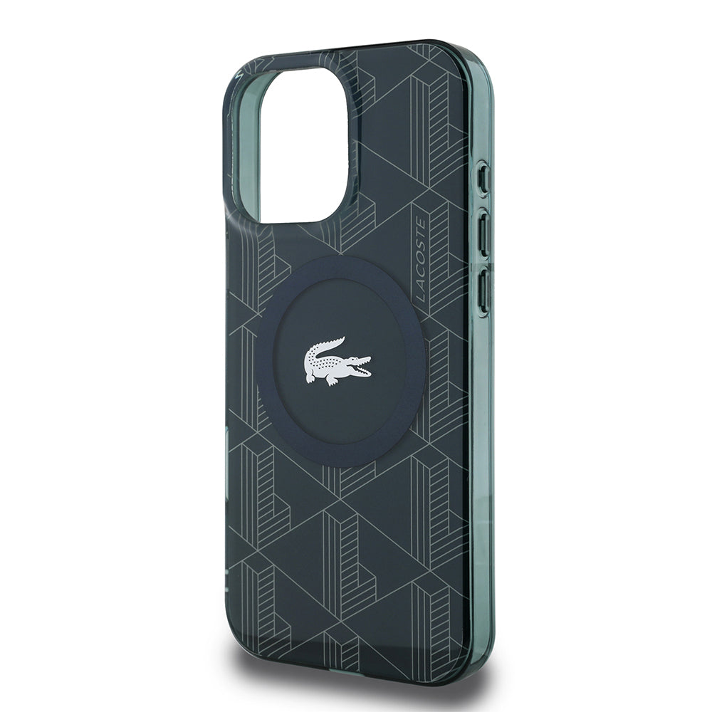 iPhone 16 Pro Max Kılıf Lacoste orijinal Lisanslı M-safe Şarj Özellikli IML Baskılı Gümüş Timsah Logolu Monogram Kılıf