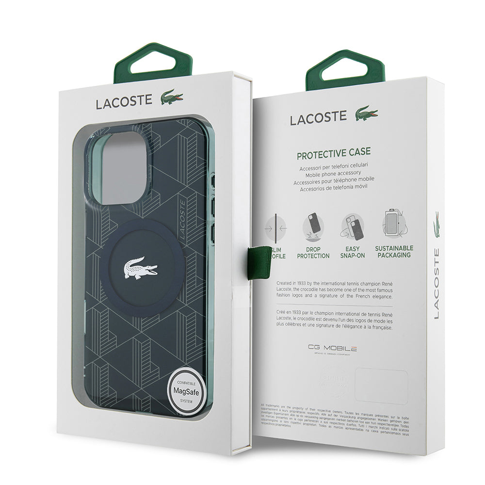iPhone 16 Pro Max Kılıf Lacoste orijinal Lisanslı M-safe Şarj Özellikli IML Baskılı Gümüş Timsah Logolu Monogram Kılıf