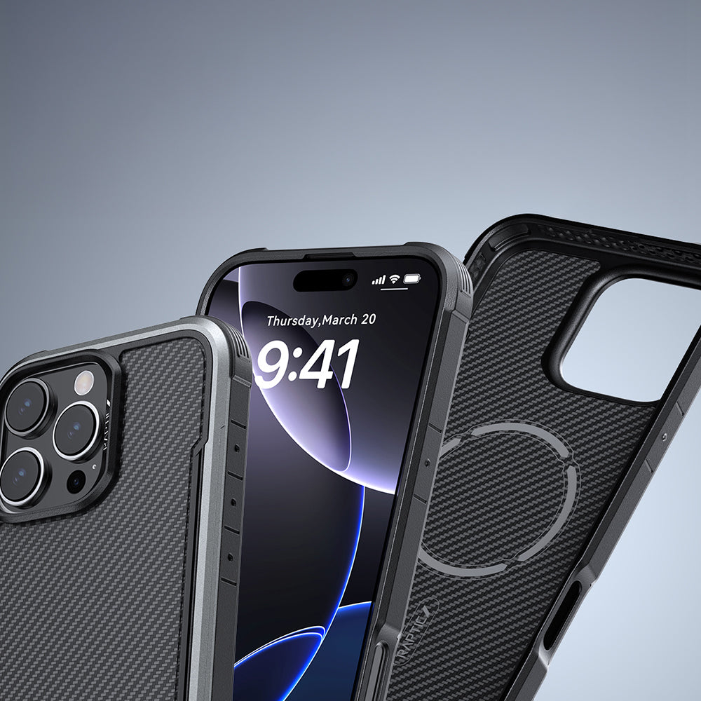 iPhone 16 Pro Max Kılıf M-safe Şarj Özellikli Airbagli Raptic Apex Serisi Karbon Fiber Tasarımlı Kılıf