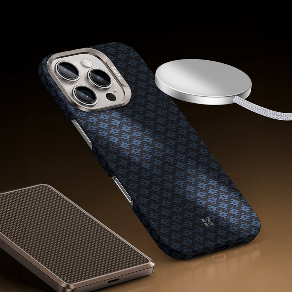 iPhone 16 Pro Max Kılıf M-Safe Şarj Özellikli Benks ArmorAir ArmorGrid Serisi Kevlar Karbon Kılıf