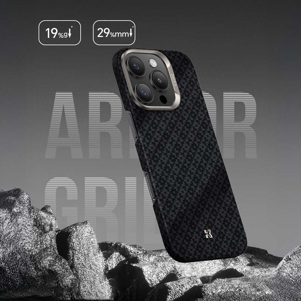 iPhone 16 Pro Max Kılıf M-Safe Şarj Özellikli Benks ArmorAir ArmorGrid Serisi Kevlar Karbon Kılıf