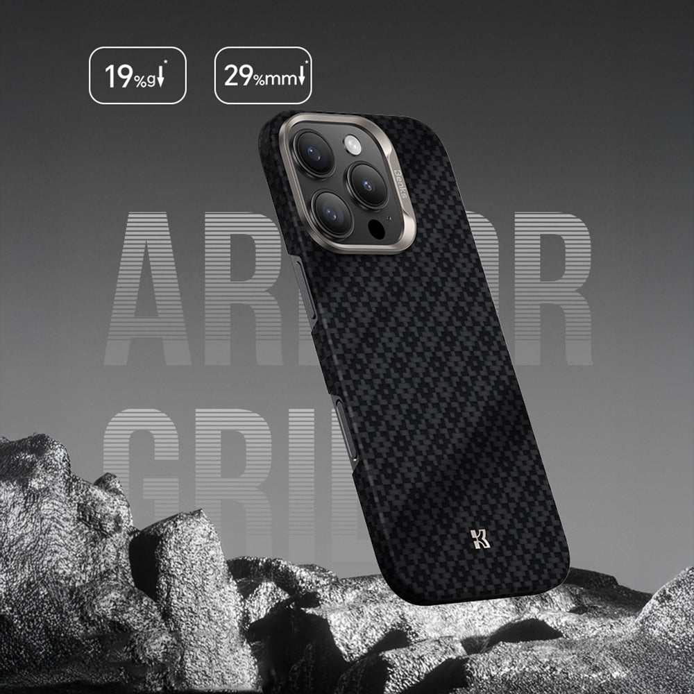 iPhone 16 Pro Max Kılıf M-Safe Şarj Özellikli Benks ArmorAir ArmorGrid Serisi Kevlar Karbon Kılıf