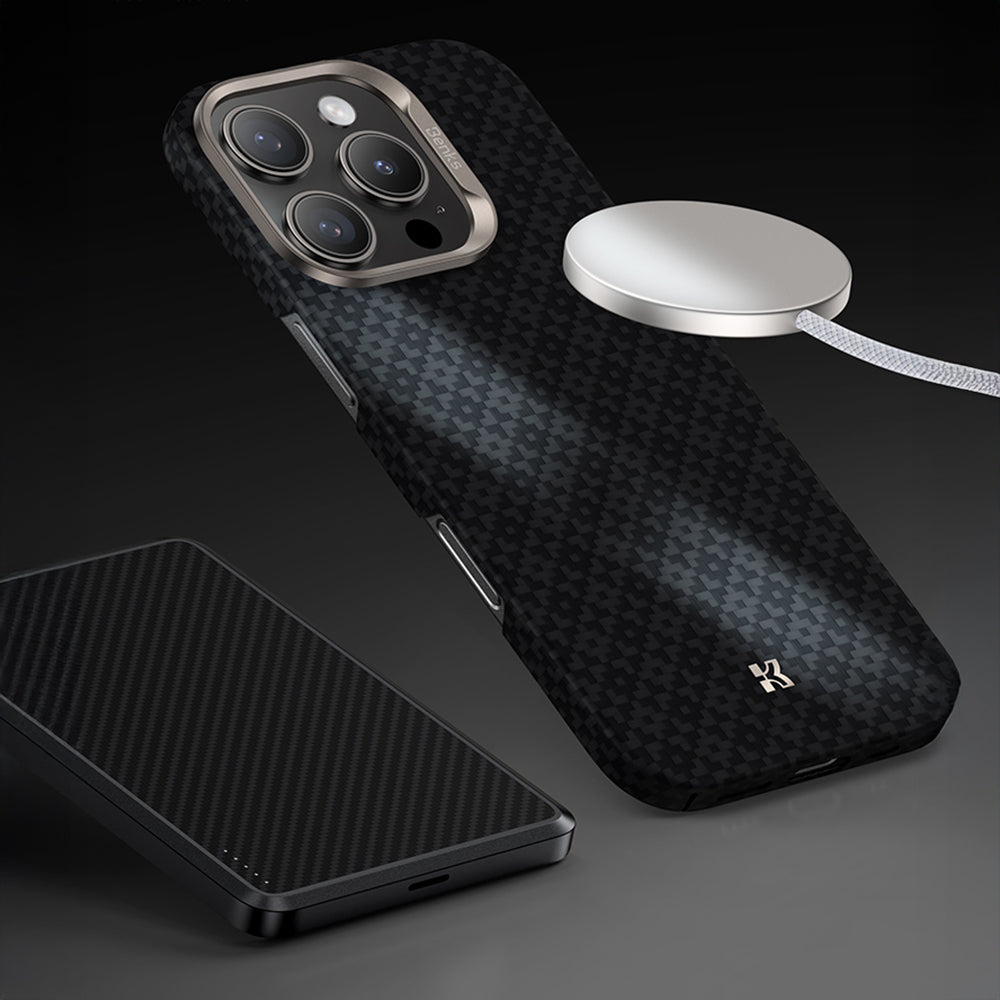 iPhone 16 Pro Max Kılıf M-Safe Şarj Özellikli Benks ArmorAir ArmorGrid Serisi Kevlar Karbon Kılıf