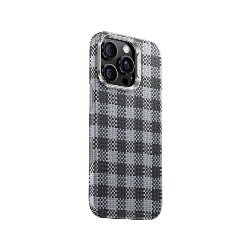 iPhone 16 Pro Max Kılıf M-safe Şarj Özellikli Ekose Tasarımlı Benks ArmorVichy Kevlar Karbon Kılıf