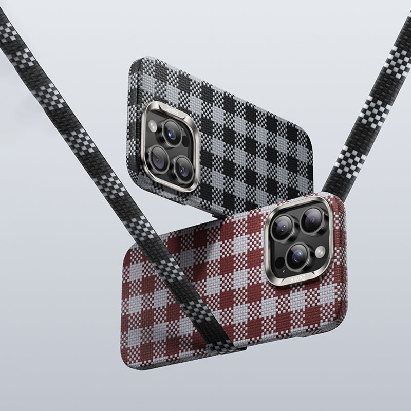 iPhone 16 Pro Max Kılıf M-safe Şarj Özellikli Ekose Tasarımlı Benks ArmorVichy Kevlar Kılıf