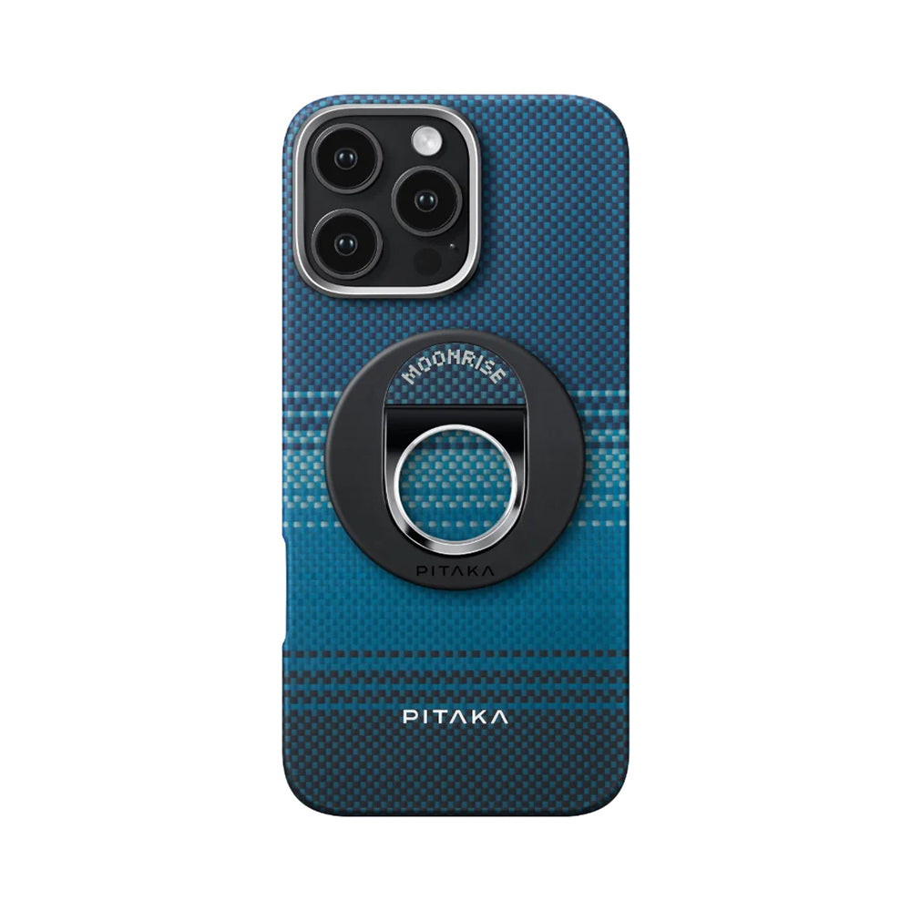 iPhone 16 Pro Max Kılıf M-safe Şarj Özellikli Grip 3 Standlı Aramid Karbon Fiber Pitaka Tactile Woven Sunset-Moonrise Serisi Moonrise Kılıf