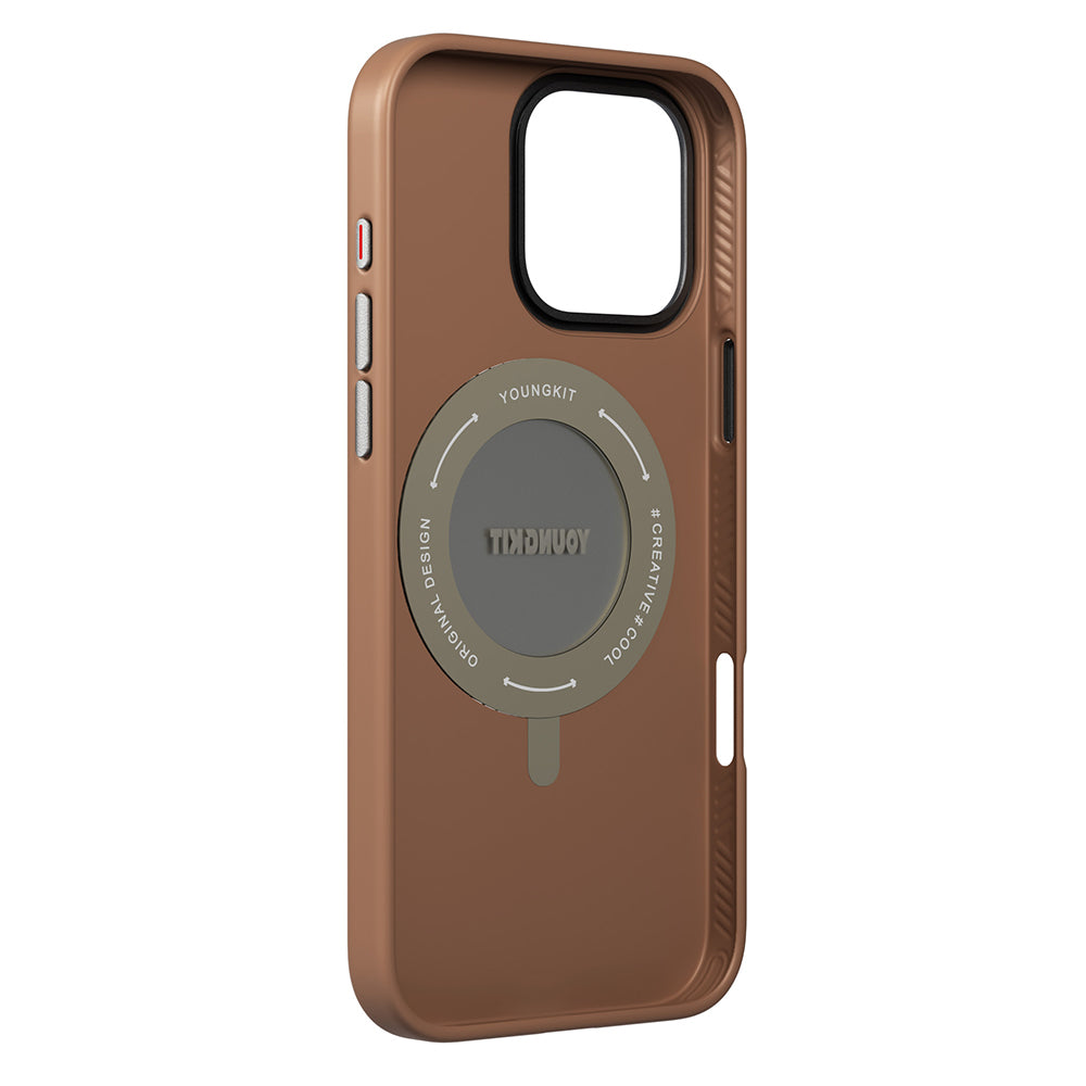 iPhone 16 Pro Max Kılıf M-safe Şarj Özellikli 360° Standlı Basit Mat Deri Desenli Youngkit Tech Leather Serisi Kılıf