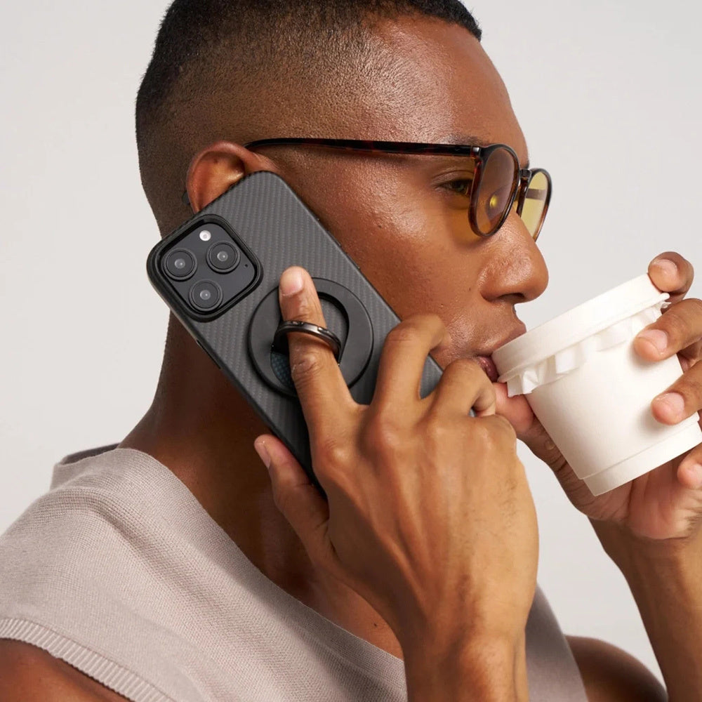 iPhone 16 Pro Max Kılıf M-safe Şarj Özellikli Aramid Fiber Pitaka Military-Grade Classic Serisi Black-Grey Twill Kılıf