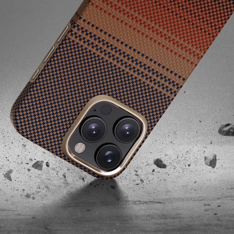 iPhone 16 Pro Max Kılıf M-safe Şarj Özellikli Aramid Karbon Fiber Pitaka Military-Grade Sunset-Moonrise Serisi Sunset Kılıf