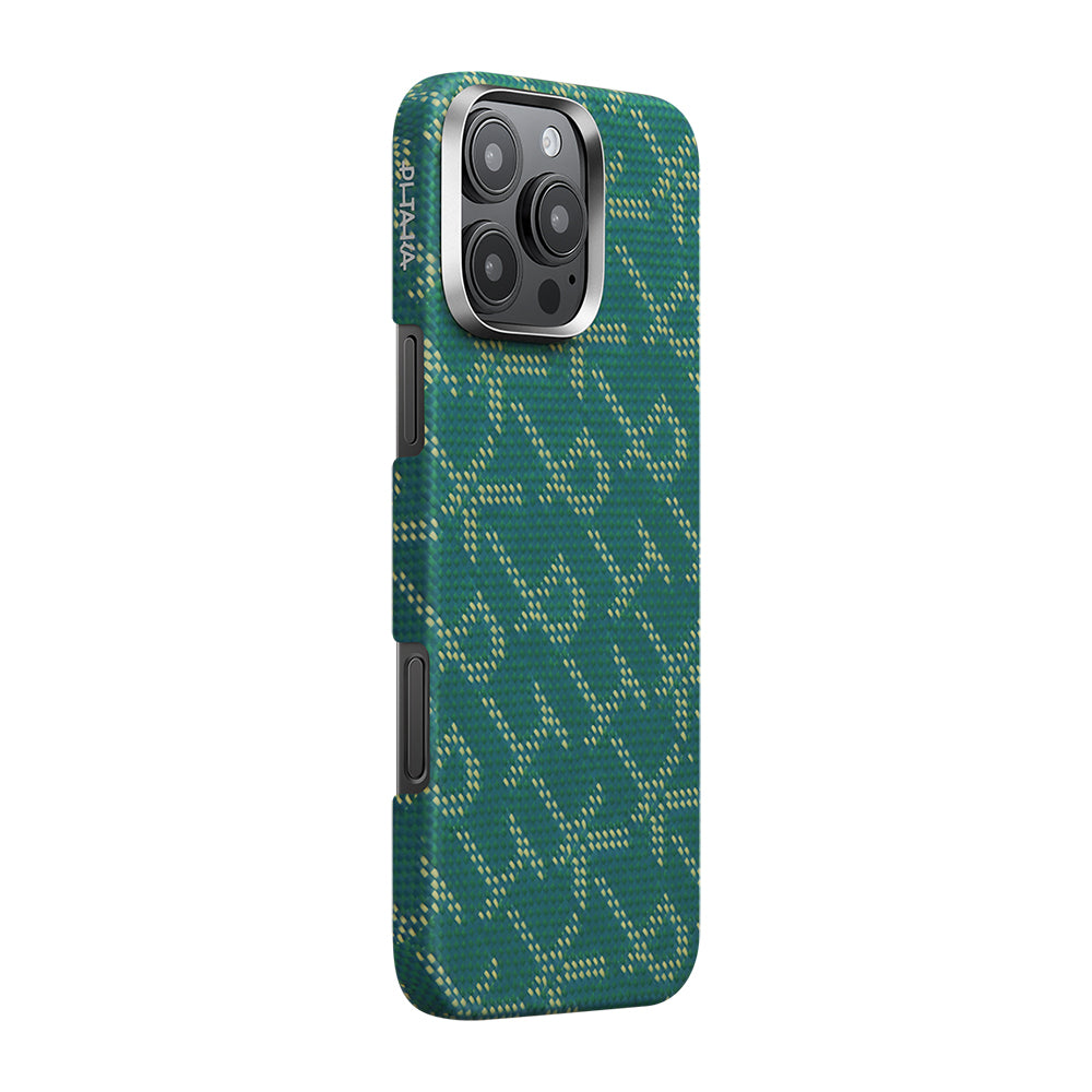 iPhone 16 Pro Max Kılıf M-safe Şarj Özellikli Aramid Karbon Fiber Pitaka Tactile Woven Monogram Serisi Kılıf