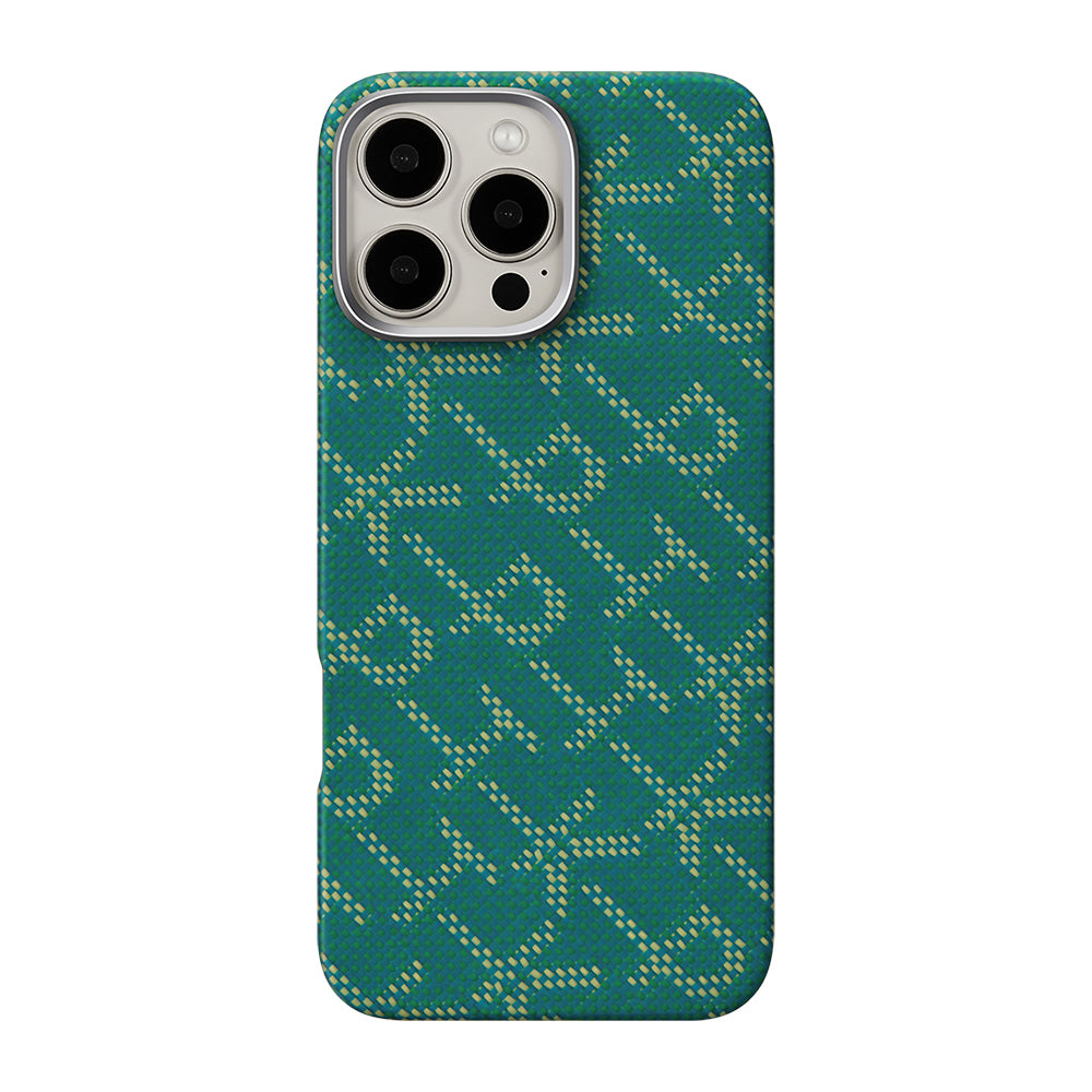 iPhone 16 Pro Max Kılıf M-safe Şarj Özellikli Aramid Karbon Fiber Pitaka Tactile Woven Monogram Serisi Kılıf