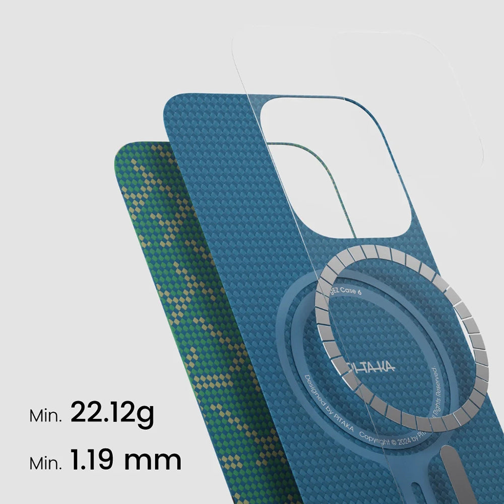 iPhone 16 Pro Max Kılıf M-safe Şarj Özellikli Aramid Karbon Fiber Pitaka Tactile Woven Monogram Serisi Kılıf