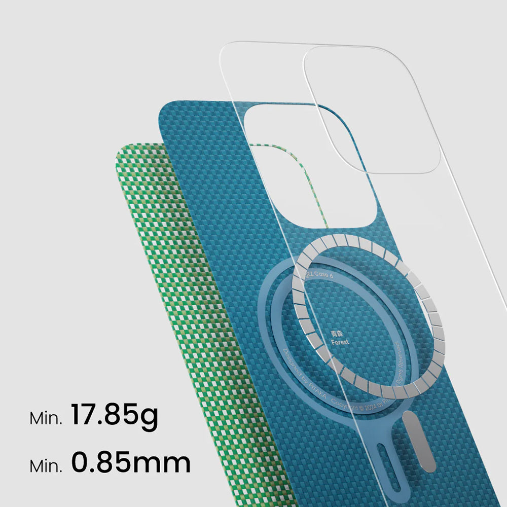 iPhone 16 Pro Max Kılıf M-safe Şarj Özellikli Aramid Karbon Fiber Pitaka Ultra-Slim Classic Serisi Forest Green Kılıf