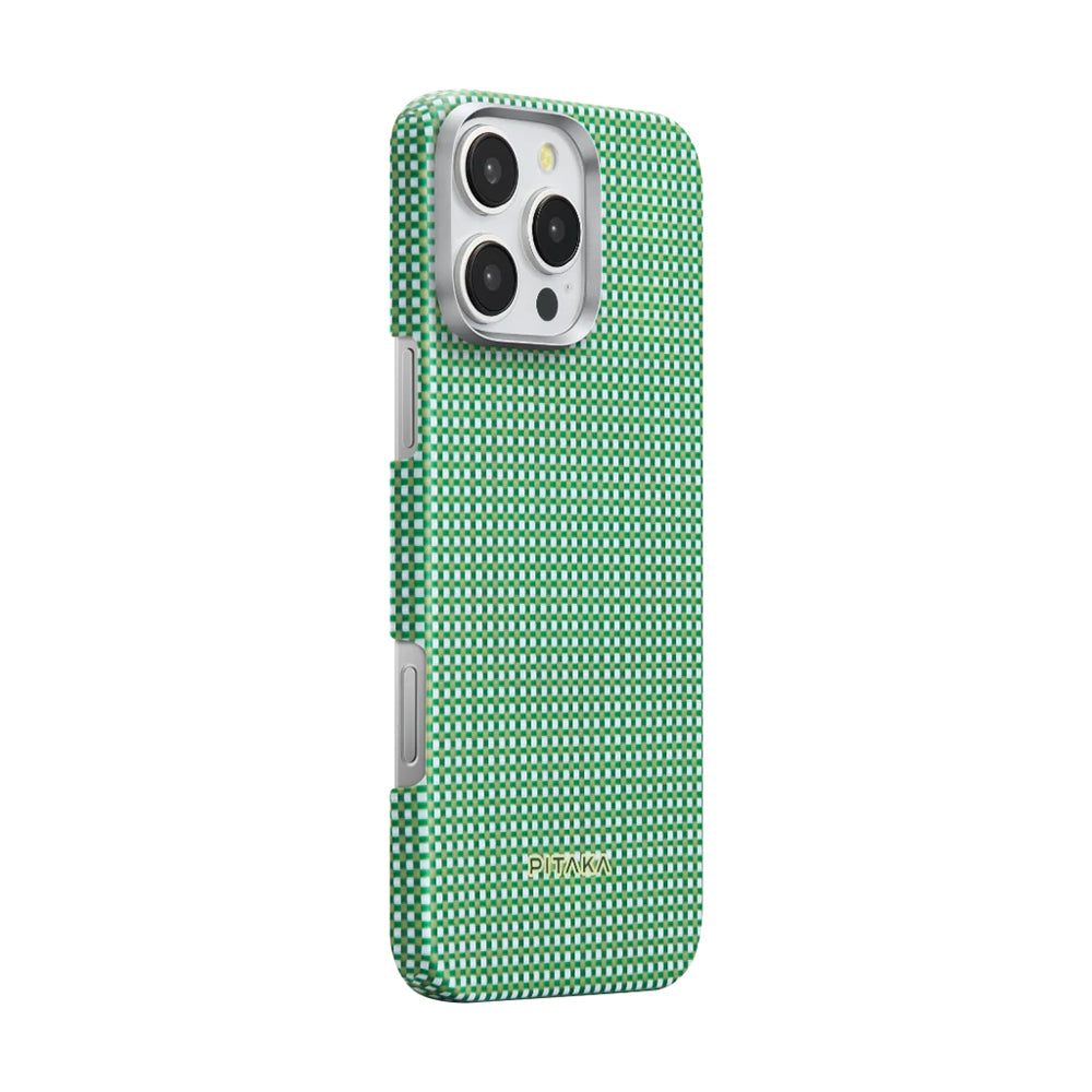 iPhone 16 Pro Max Kılıf M-safe Şarj Özellikli Aramid Karbon Fiber Pitaka Ultra-Slim Classic Serisi Forest Green Kılıf
