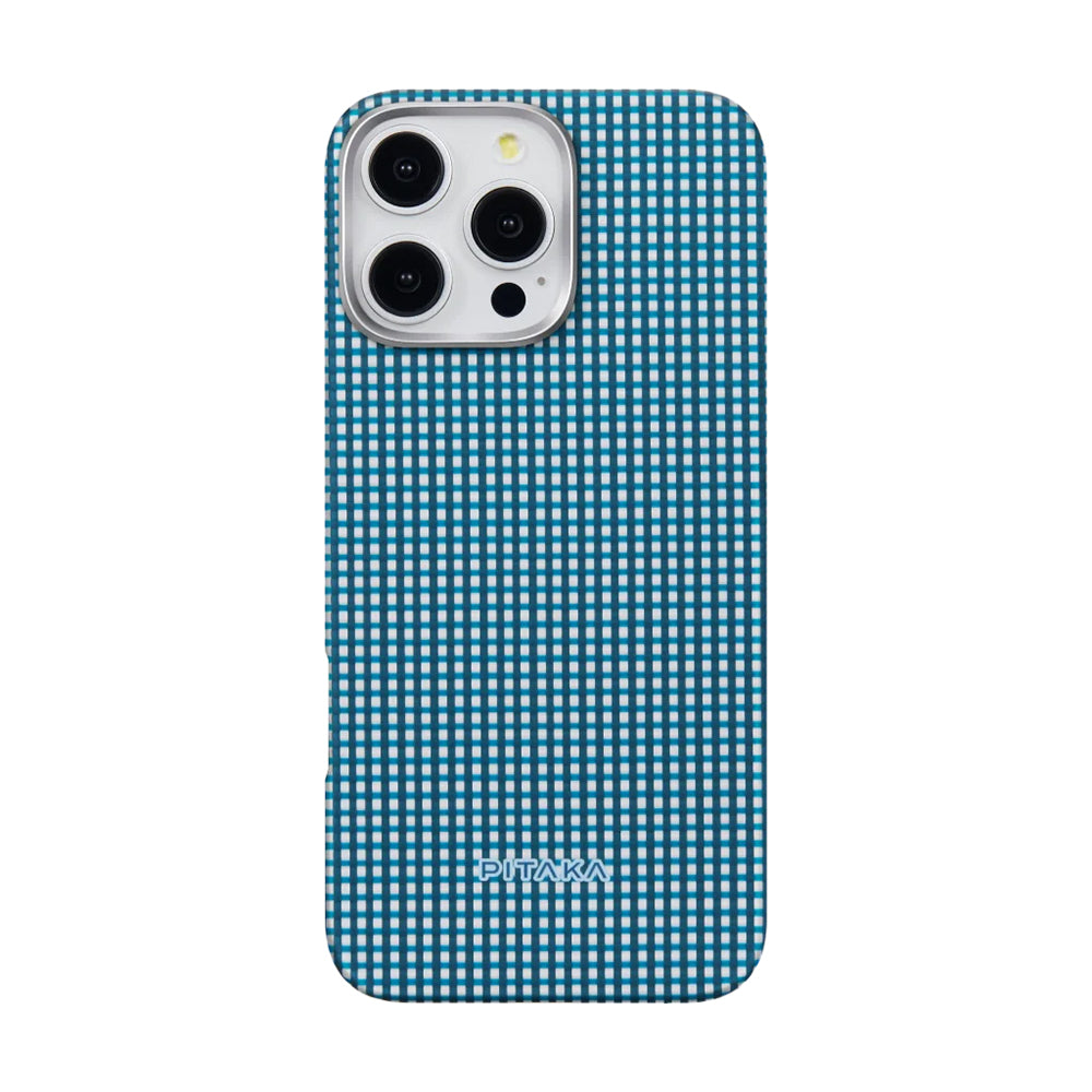 iPhone 16 Pro Max Kılıf M-safe Şarj Özellikli Aramid Karbon Fiber Pitaka Ultra-Slim Classic Serisi Ocean Blue Kılıf