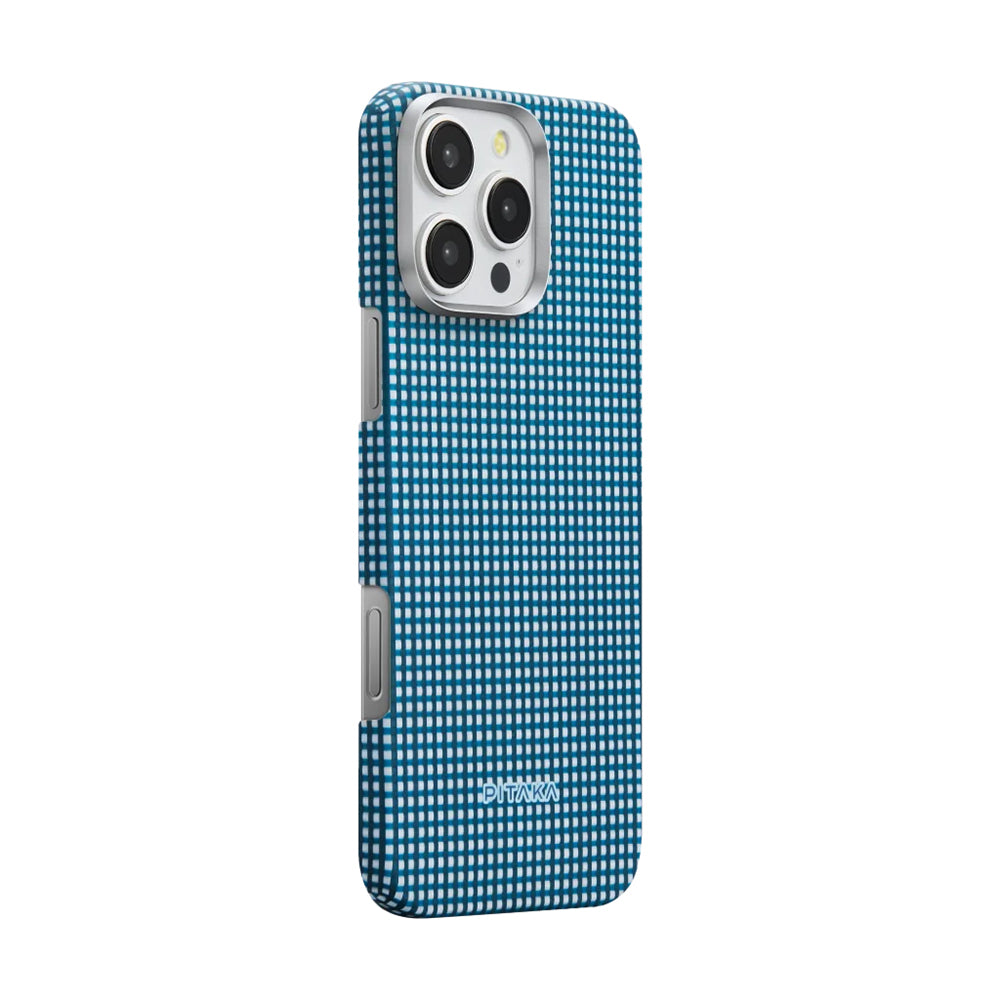 iPhone 16 Pro Max Kılıf M-safe Şarj Özellikli Aramid Karbon Fiber Pitaka Ultra-Slim Classic Serisi Ocean Blue Kılıf