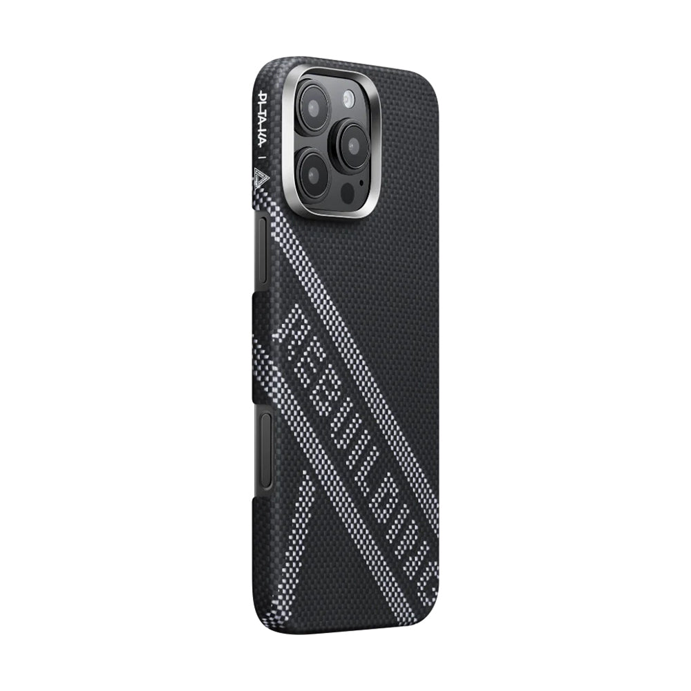 iPhone 16 Pro Max Kılıf M-safe Şarj Özellikli Aramid Karbon Fiber Re-TROS Tasarımlı Pitaka Tactile Woven Rebuilding Serisi Kılıf