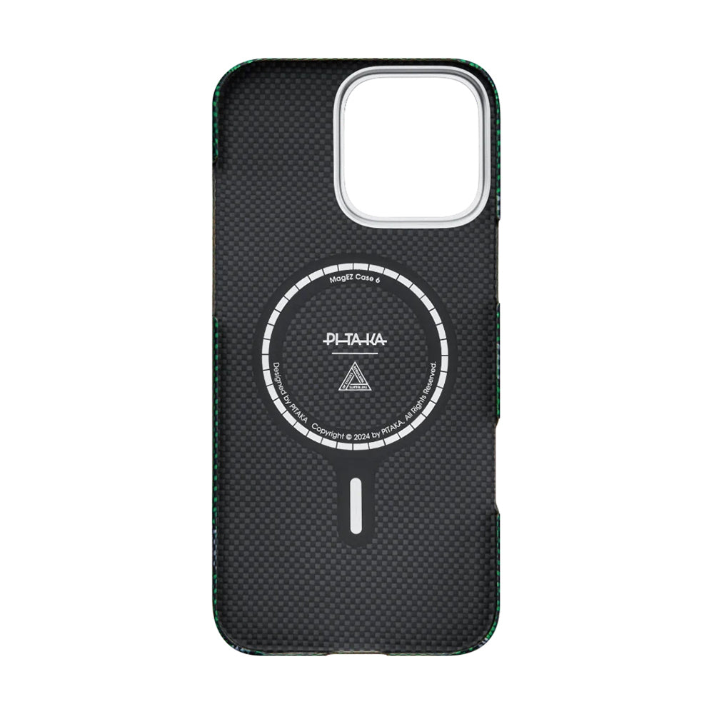 iPhone 16 Pro Max Kılıf M-safe Şarj Özellikli Aramid Karbon Fiber Re-TROS Tasarımlı Pitaka Tactile Woven Rebuilding Serisi Kılıf