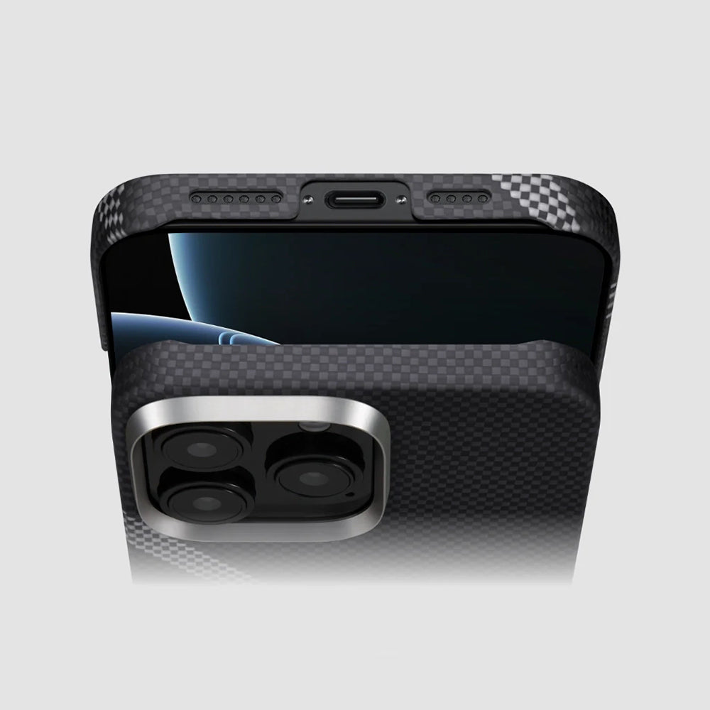 iPhone 16 Pro Max Kılıf M-safe Şarj Özellikli Aramid Karbon Fiber Re-TROS Tasarımlı Pitaka Tactile Woven Rebuilding Serisi Kılıf