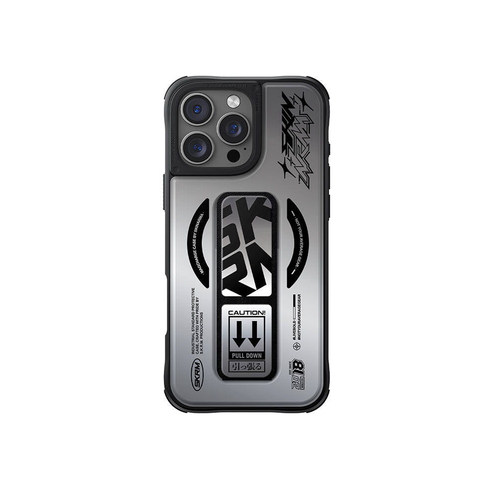 iPhone 16 Pro Max Kılıf M-safe Şarj Özellikli Holografik Tasarımlı Standlı Deri Görünümlü Skinarma Kira Kobai Kılıf