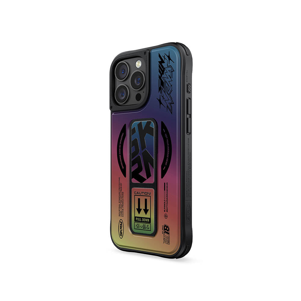 iPhone 16 Pro Max Kılıf M-safe Şarj Özellikli Holografik Tasarımlı Standlı Deri Görünümlü Skinarma Kira Kobai Kılıf
