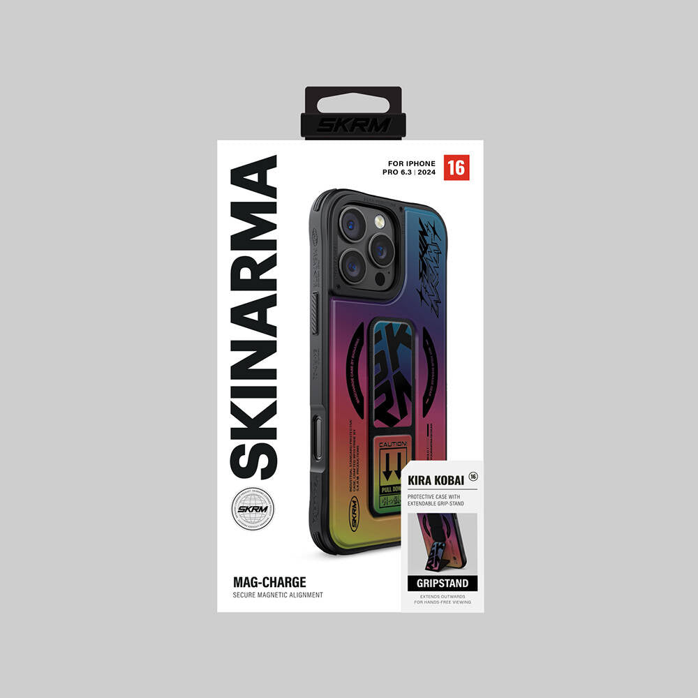 iPhone 16 Pro Max Kılıf M-safe Şarj Özellikli Holografik Tasarımlı Standlı Deri Görünümlü Skinarma Kira Kobai Kılıf