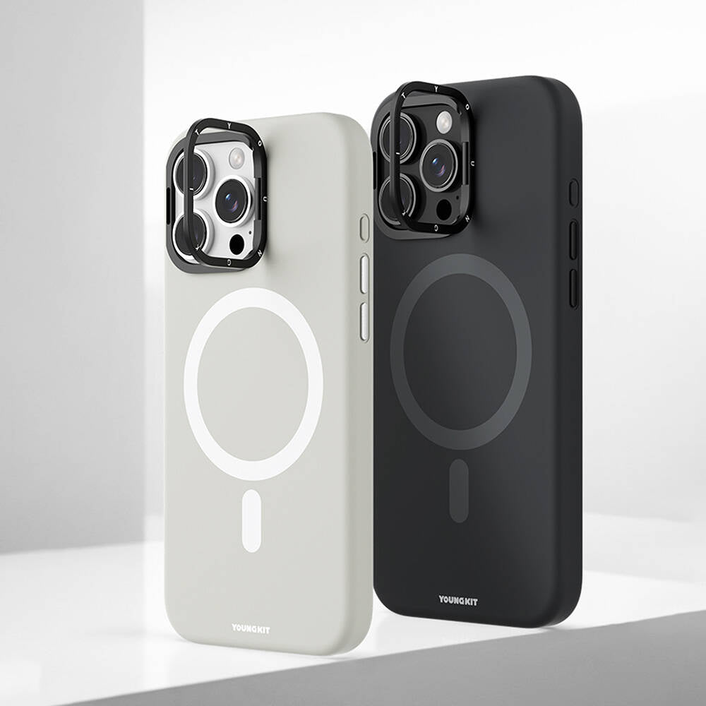 iPhone 16 Pro Max Kılıf M-safe Şarj Özellikli Kamera Standlı Youngkit Bitty Cream Kılıf