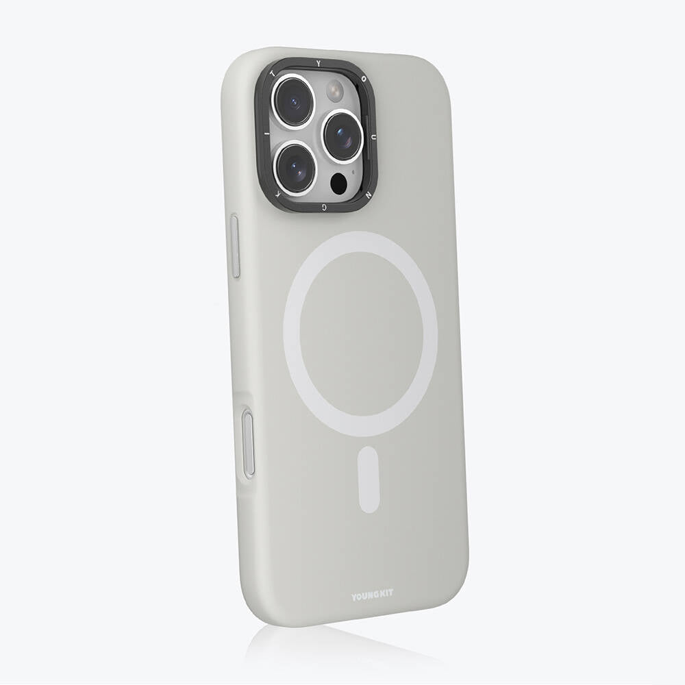 iPhone 16 Pro Max Kılıf M-safe Şarj Özellikli Kamera Standlı Youngkit Bitty Cream Kılıf