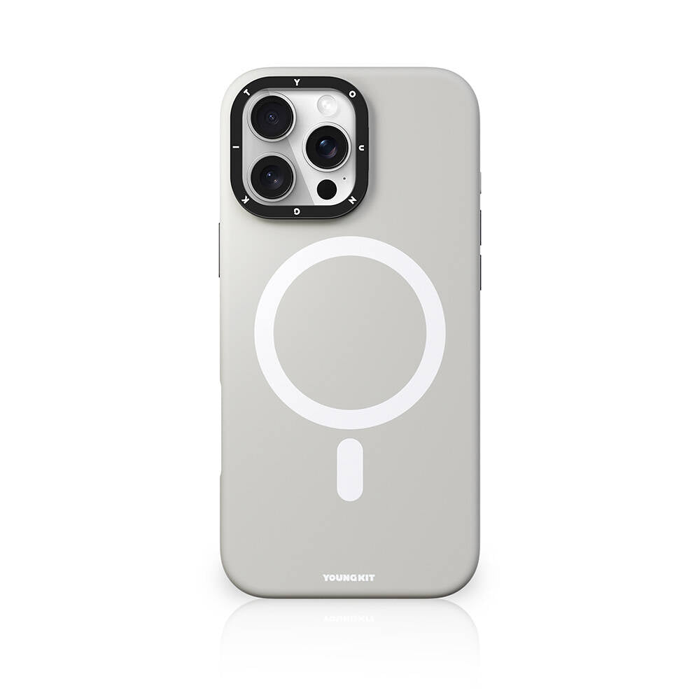 iPhone 16 Pro Max Kılıf M-safe Şarj Özellikli Kamera Standlı Youngkit Bitty Cream Kılıf