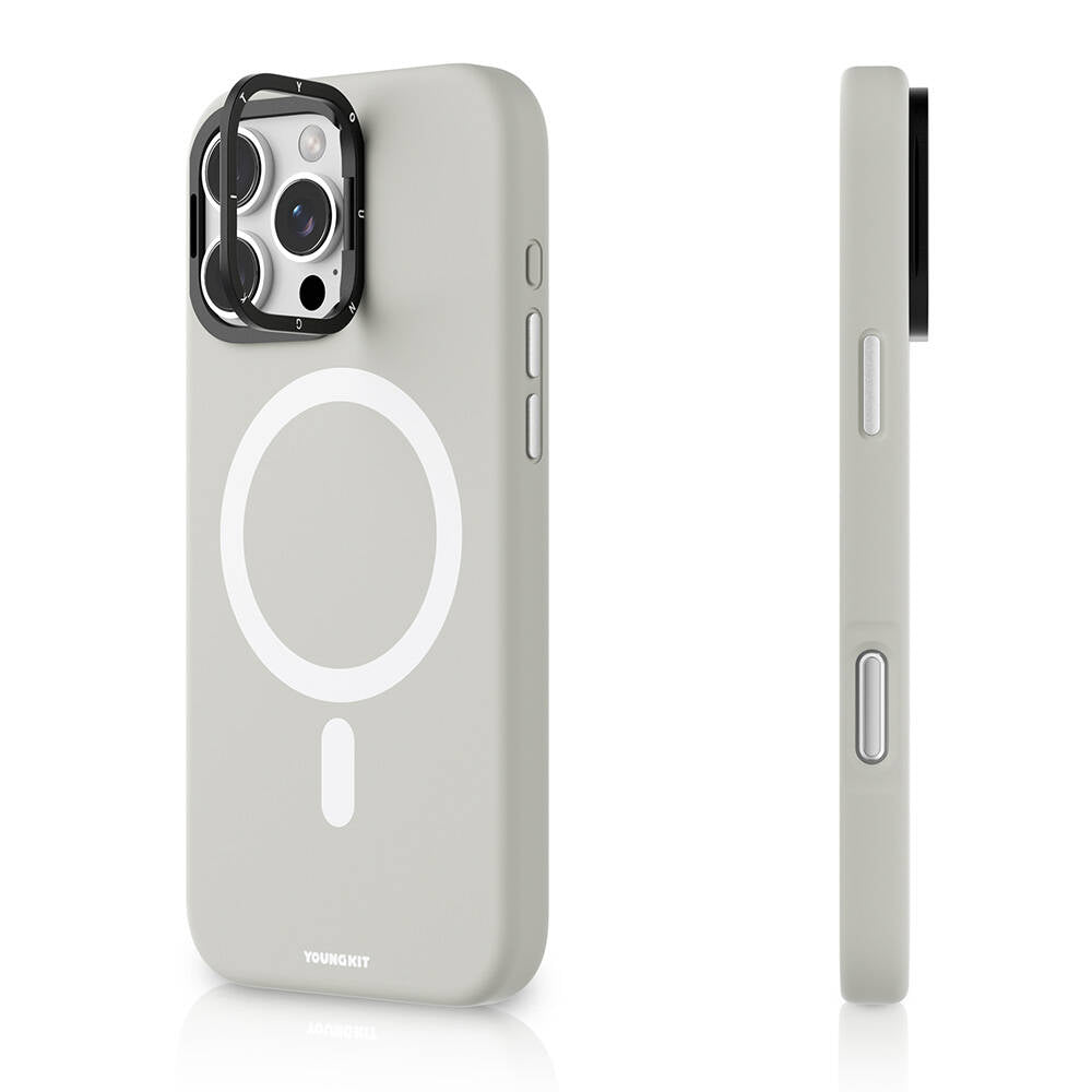 iPhone 16 Pro Max Kılıf M-safe Şarj Özellikli Kamera Standlı Youngkit Bitty Cream Kılıf