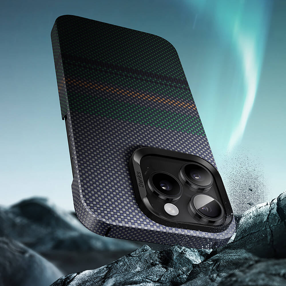 iPhone 16 Pro Max Kılıf M-safe Şarj Özellikli Karbon Fiber Tasarımlı Benks Aurora ArmorAir Kevlar Kılıf
