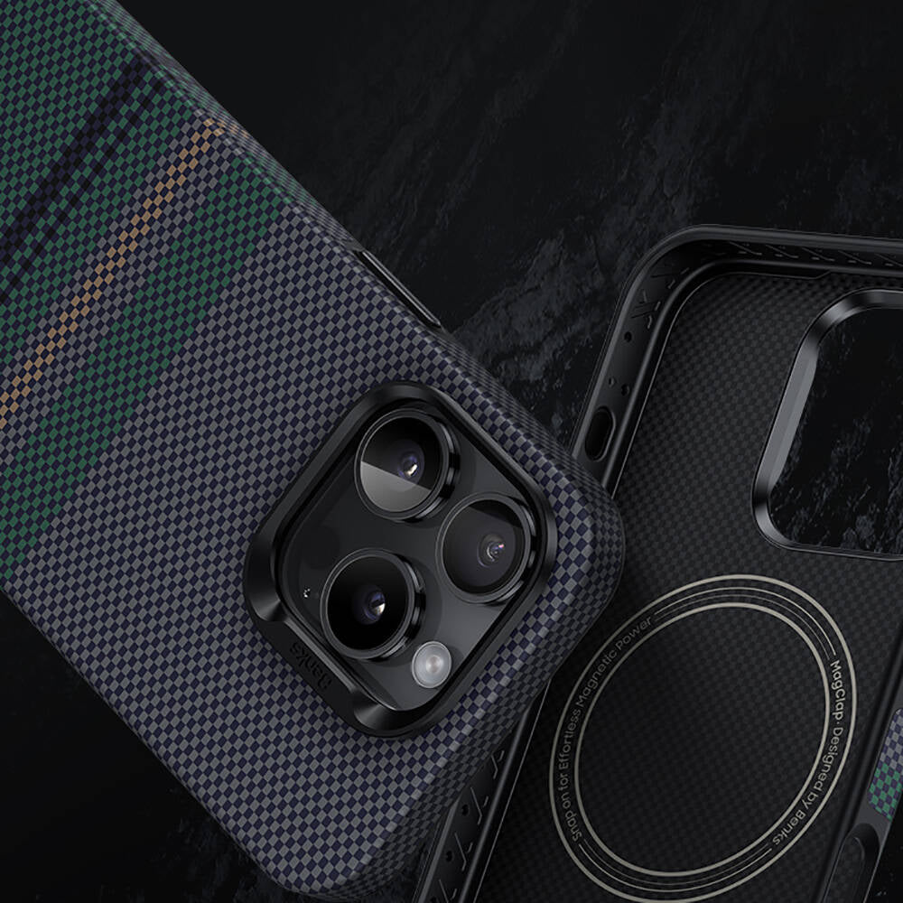 iPhone 16 Pro Max Kılıf M-safe Şarj Özellikli Karbon Fiber Tasarımlı Benks Aurora ArmorPro Kevlar Kılıf