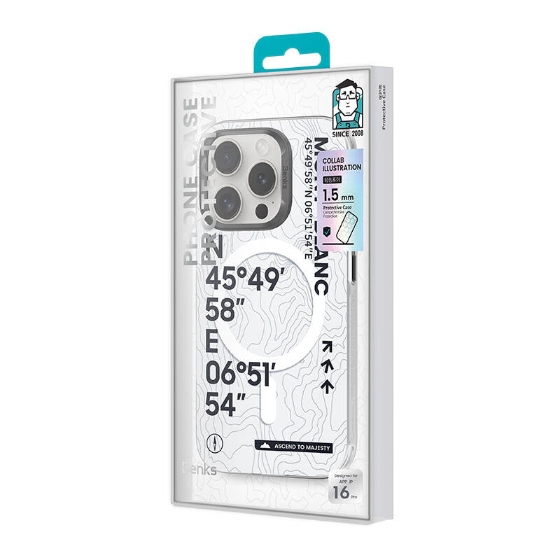 iPhone 16 Pro Max Kılıf M-safe Şarj Özellikli Koordinat Yazı Desenli Benks Summit Serisi Kılıf