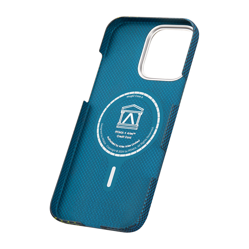 iPhone 16 Pro Max Kılıf M-safe Şarj Özellikli Lumintex Teknolojili Fosforlu Aramid Karbon Fiber Pitaka Tactile Woven Aries Serisi Credit Card Kılıf