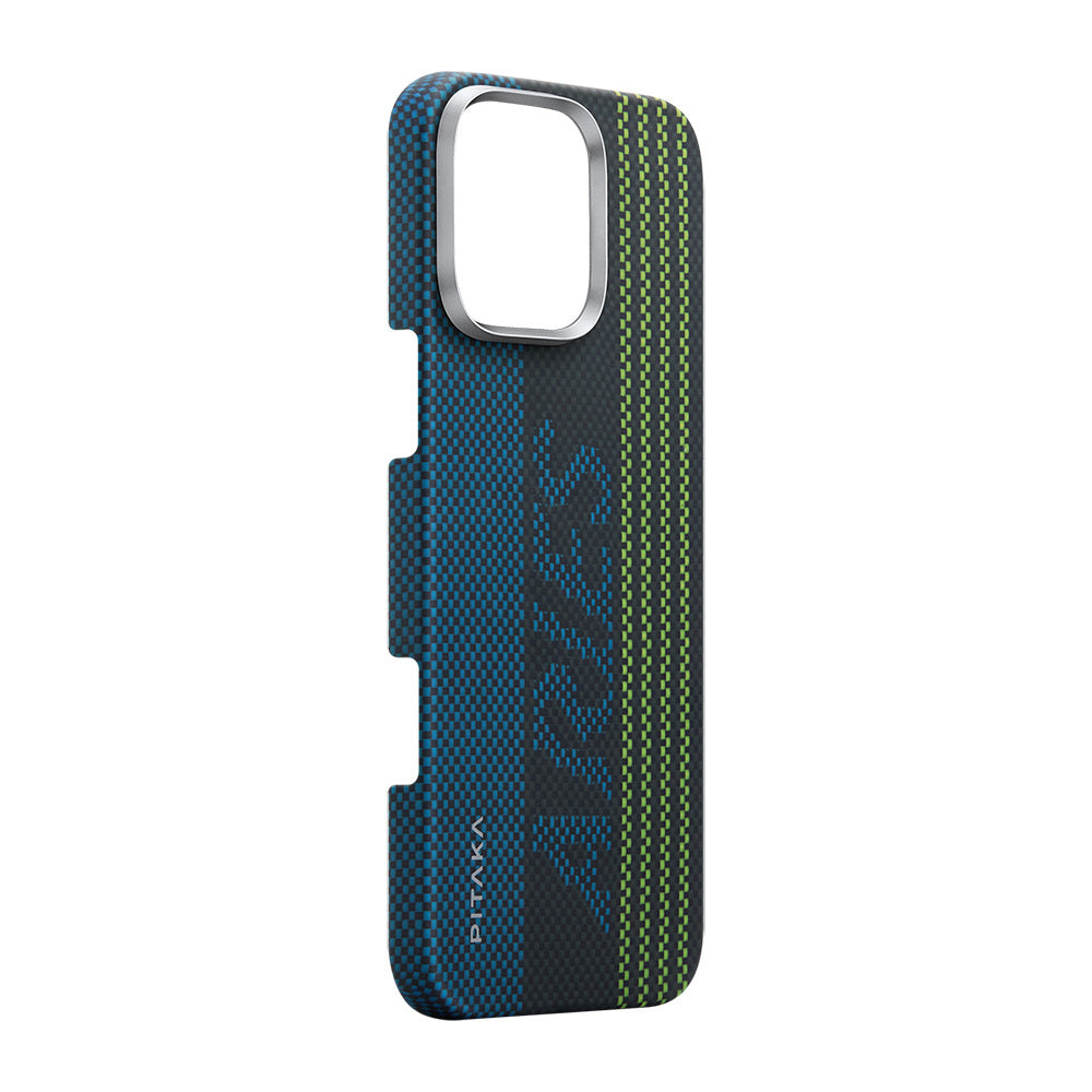 iPhone 16 Pro Max Kılıf M-safe Şarj Özellikli Lumintex Teknolojili Fosforlu Aramid Karbon Fiber Pitaka Tactile Woven Aries Serisi Credit Card Kılıf