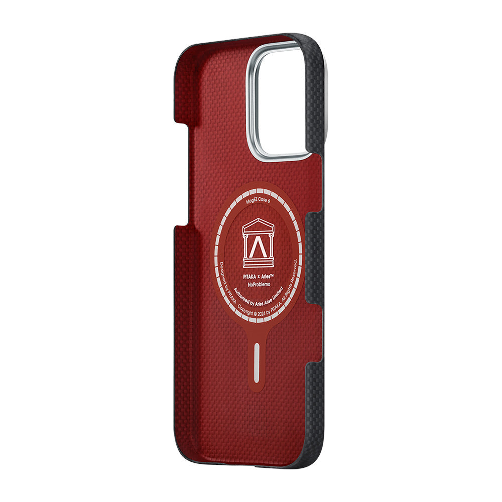 iPhone 16 Pro Max Kılıf M-safe Şarj Özellikli Lumintex Teknolojili Fosforlu Aramid Karbon Fiber Pitaka Tactile Woven Aries Serisi NoProblemo Kılıf