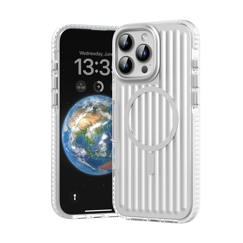 iPhone 16 Pro Max Kılıf M-safe Şarj Özellikli Oyuklu Tasarım Mutural Bumpy Clear Kılıf