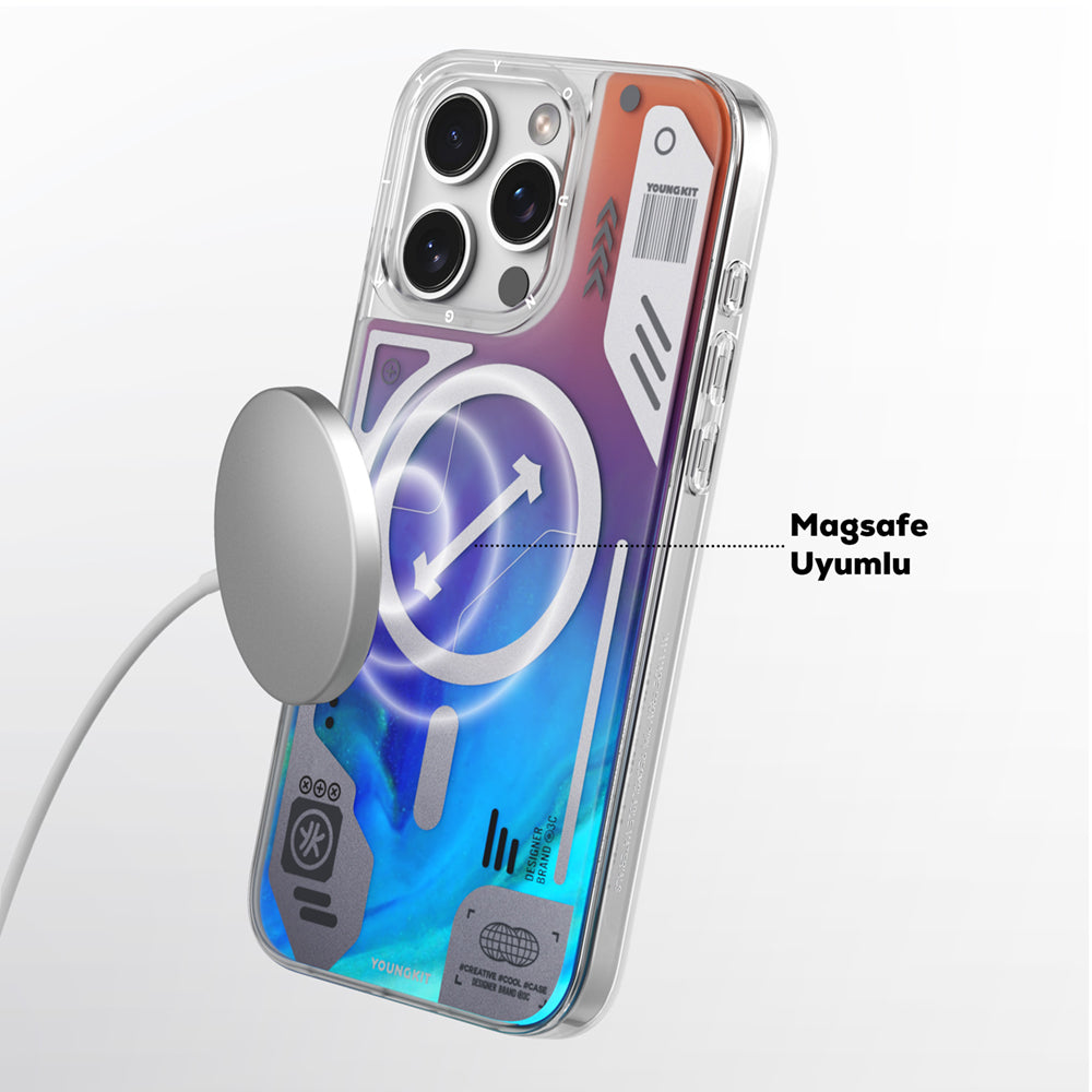 iPhone 16 Pro Max Kılıf M-safe Şarj Özellikli Parlak Kumlu Sıvılı Tasarımlı Galaxy Fantasy Serisi Kılıf