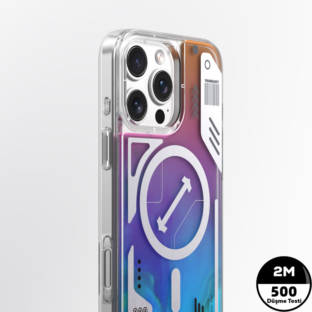 iPhone 16 Pro Max Kılıf M-safe Şarj Özellikli Parlak Kumlu Sıvılı Tasarımlı Galaxy Fantasy Serisi Kılıf