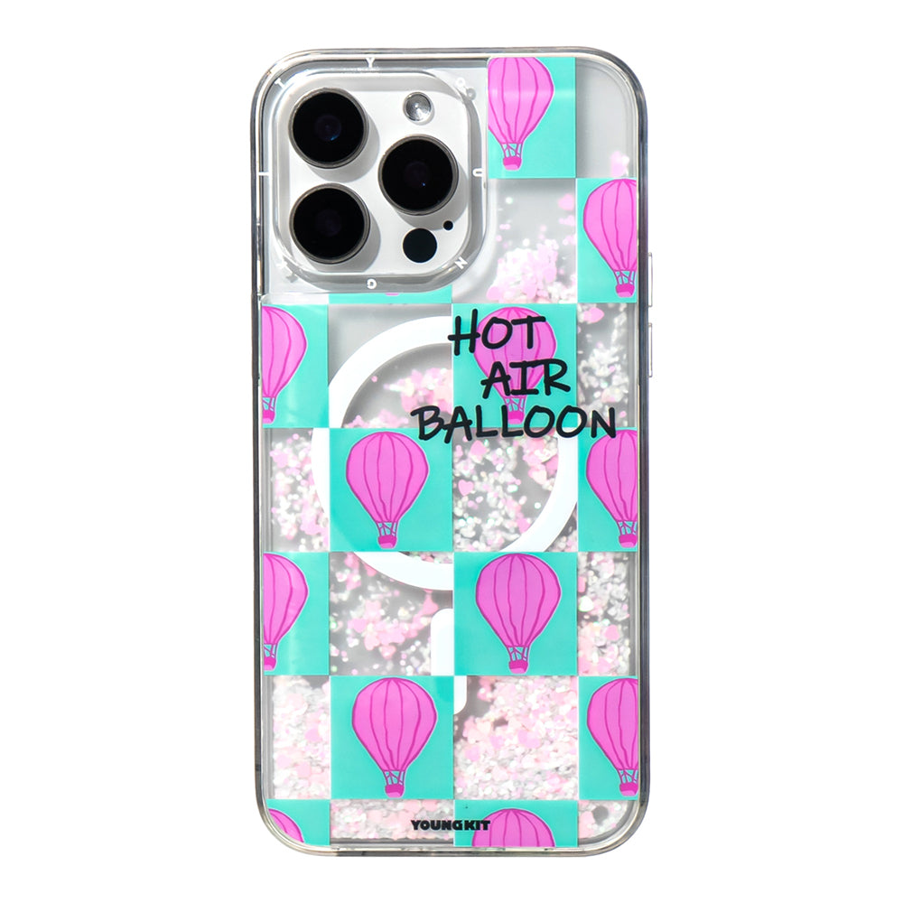 iPhone 16 Pro Max Kılıf M-safe Şarj Özellikli Parlak Kumlu Sıvılı Youngkit Pink Dream Quicksand Serisi Kılıf