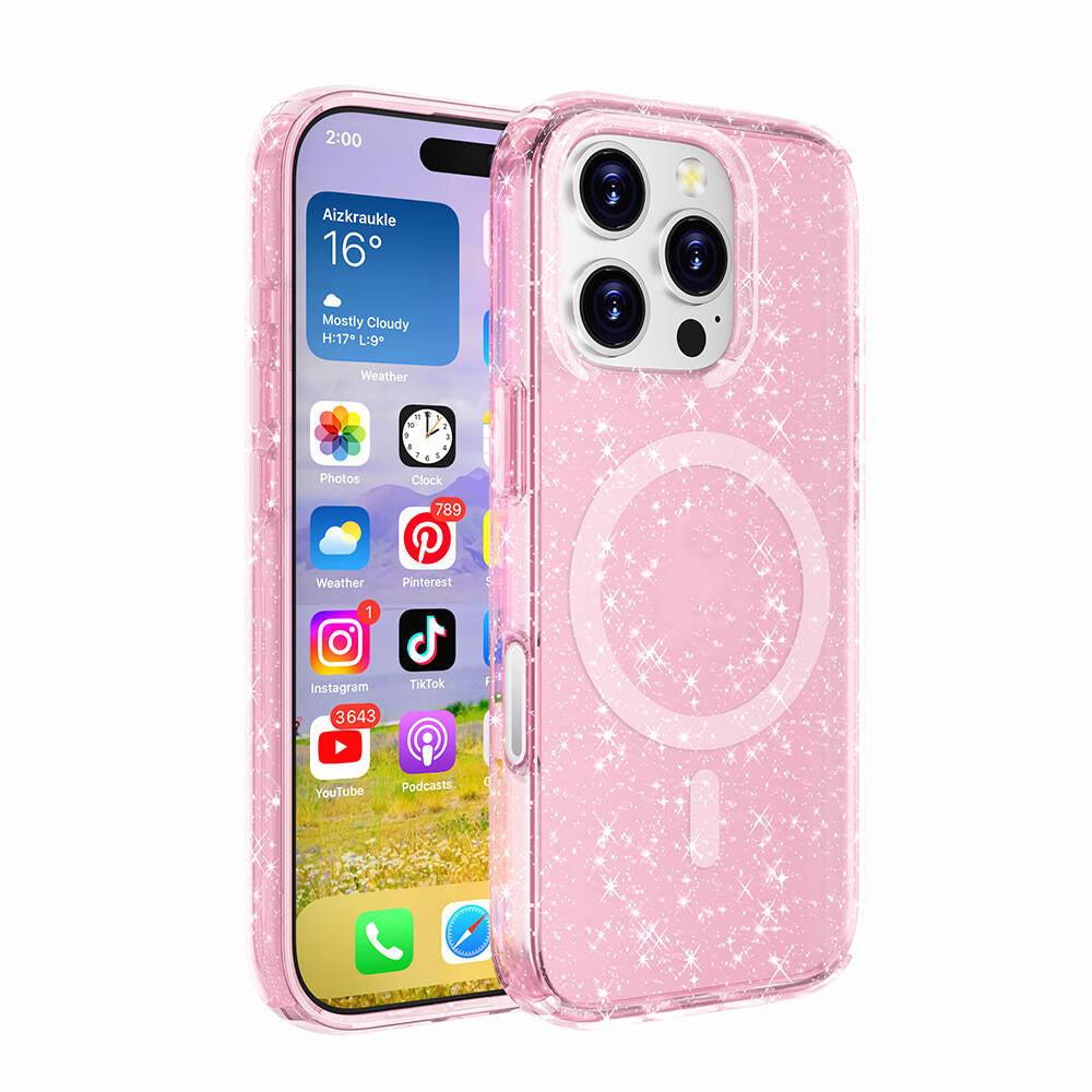 iPhone 16 Pro Max Kılıf M-safe Şarj Özellikli Parlayan Simli Saydam Renkli Zore Allstar Kılıf